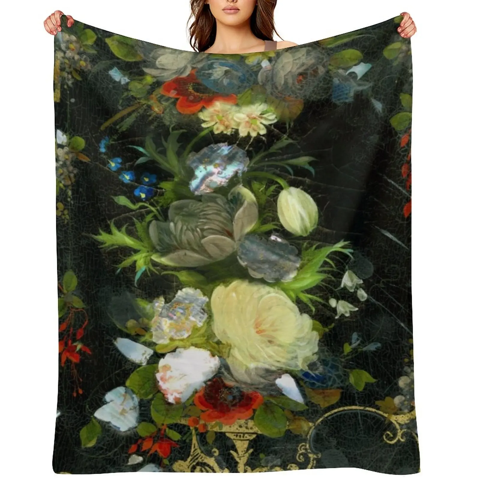 

Victorian Flowers Inlaid Mother Of Pearl Throw Blanket Warm for winter blankets ands For Baby Blankets