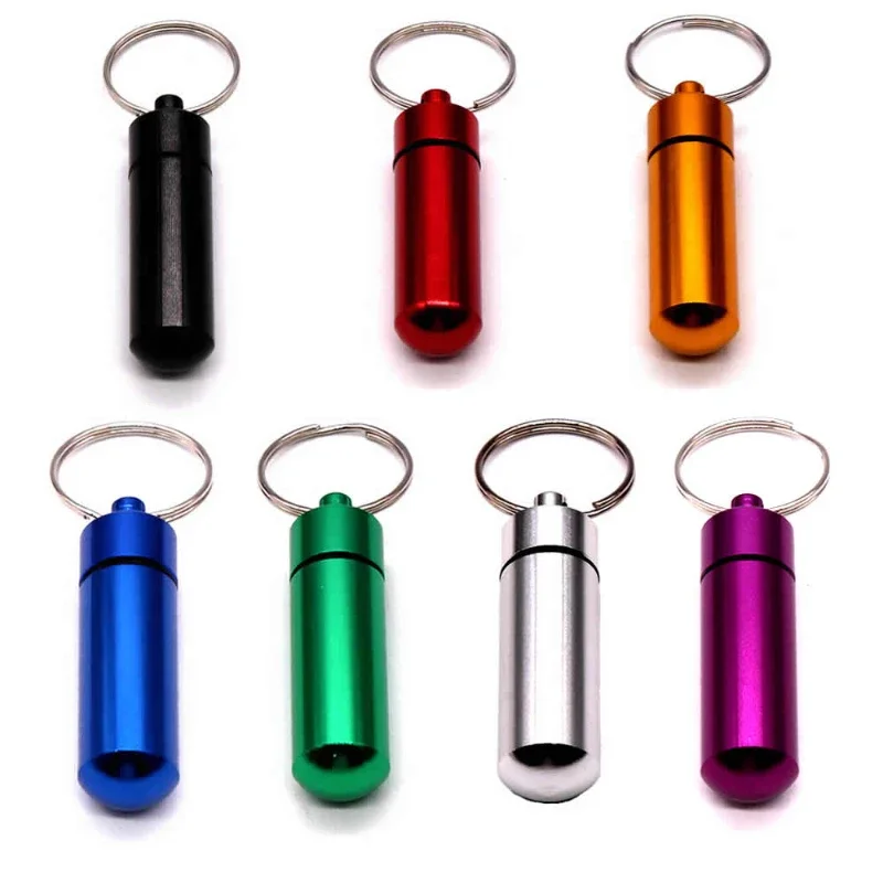 1 PCS Colorful Baby Aluminum Pill Box Medicine Case Container Bottle Holder Keychain Outdoor Pill Case Pillbox Portable