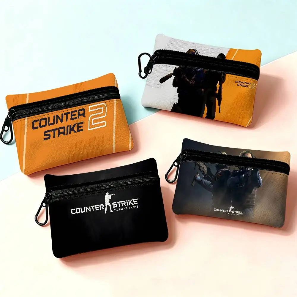 C-Counter-Strike 2 Game Multifunctional Oxford Cloth Small Pouch With Hook Mini Coin Wallet Earbud Storage Bag