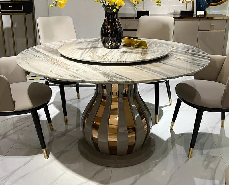 

yj9 Modern Marble Round Table High-End Italian Style Light Luxury Dining Table for Home Use