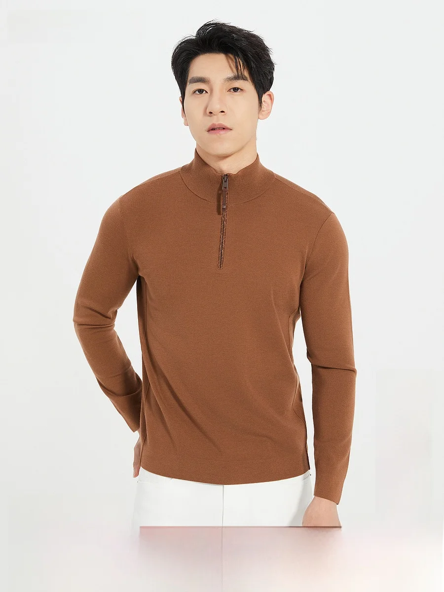 Lilanz Zipper Casual Men's Knitwear Half High Collar Machine Washable Wool Sweater Fashionable Urban Style Winter New Arrival