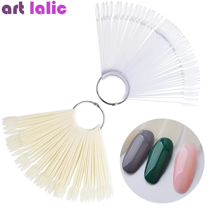 50 Stück ovales Nail Art Übungsbrett, Fächerrad mit Spitzenstäben für Tauchpulver, UV-Gel-Nagellack, Farbkarte