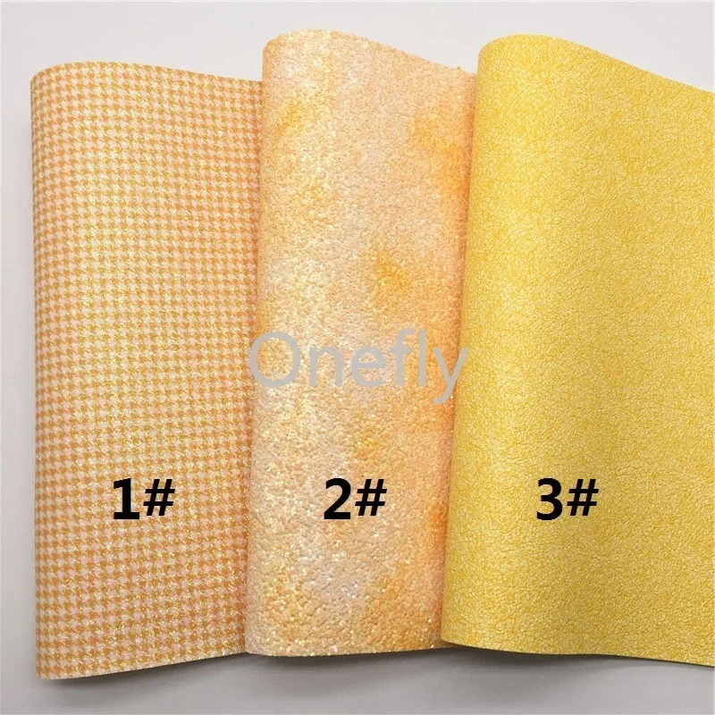 Onefly 21X29CM Yellow Glitter Leather, Birds Printed Fine Glitter Fabric Sheets For Bow DIY  handbags shoes  AQ079