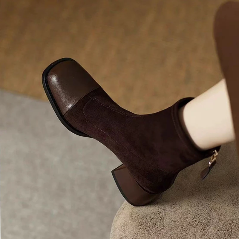 

High Heels Women‘s’ Ankle Boots Fashion Dress Suede Shoes Chunky Designer Winter Boots 2025 New Trend Luxury Botas Para Mujer