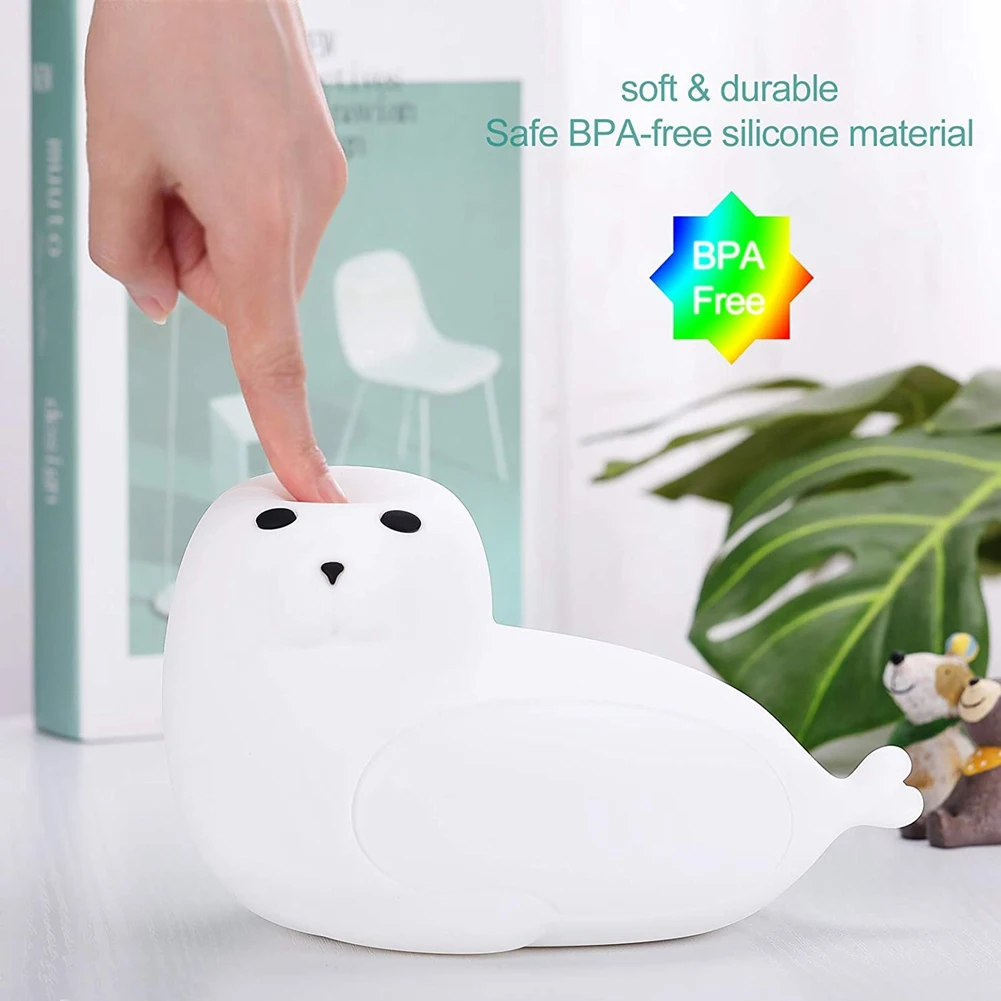 ABHU أسد البحر ضوء الليل التدرج اللون سيليكون مصباح سبعة ألوان ضوء غرفة نوم المنزل الأطفال العناية بالعين أباجورة