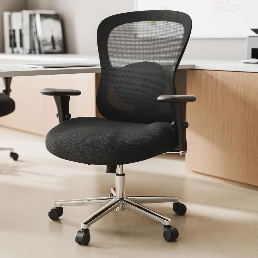 كرسي مكتب كبير وطويل من Hoss بوزن 500 رطل، كرسي مكتب عالي التحمل، كرسي مكتب مريح مع مسند للذراعين ومقعد مريح واسع للثقيل #2