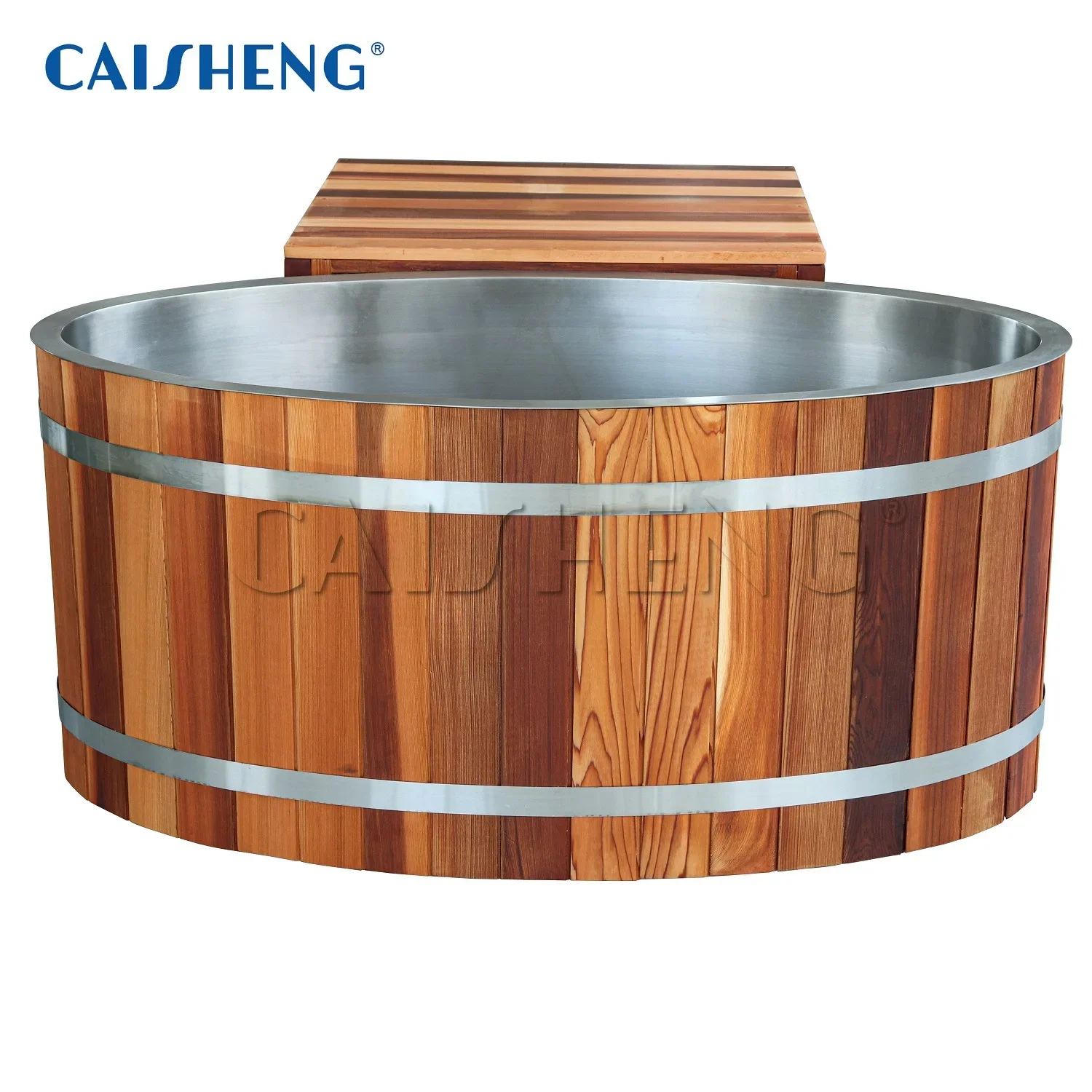 #Cedar Wood Cold Therapy Ice Bath Tub, 304 Stainless Steel Lining, Home Outdoor Use, Hot Cold Water Bathtub