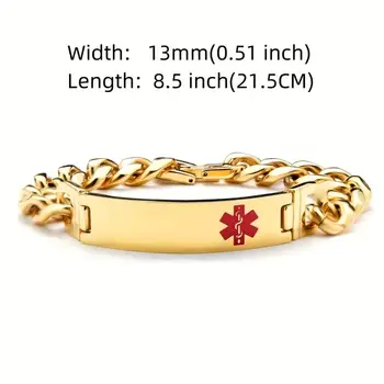 空白弧形不銹鋼醫療警示手鍊,病患疾病意識鏈紅色ID男士手鐲金屬飾品 6 best sales 醫療手環 - №5