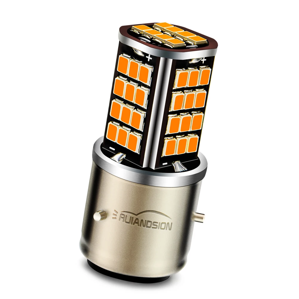 

BA21D Dual Contact LED Headlight Bulbs 2835*56SMD 1000LM High Low Beam 2700K Warm Yellow for Motorcycle Scooter 12V