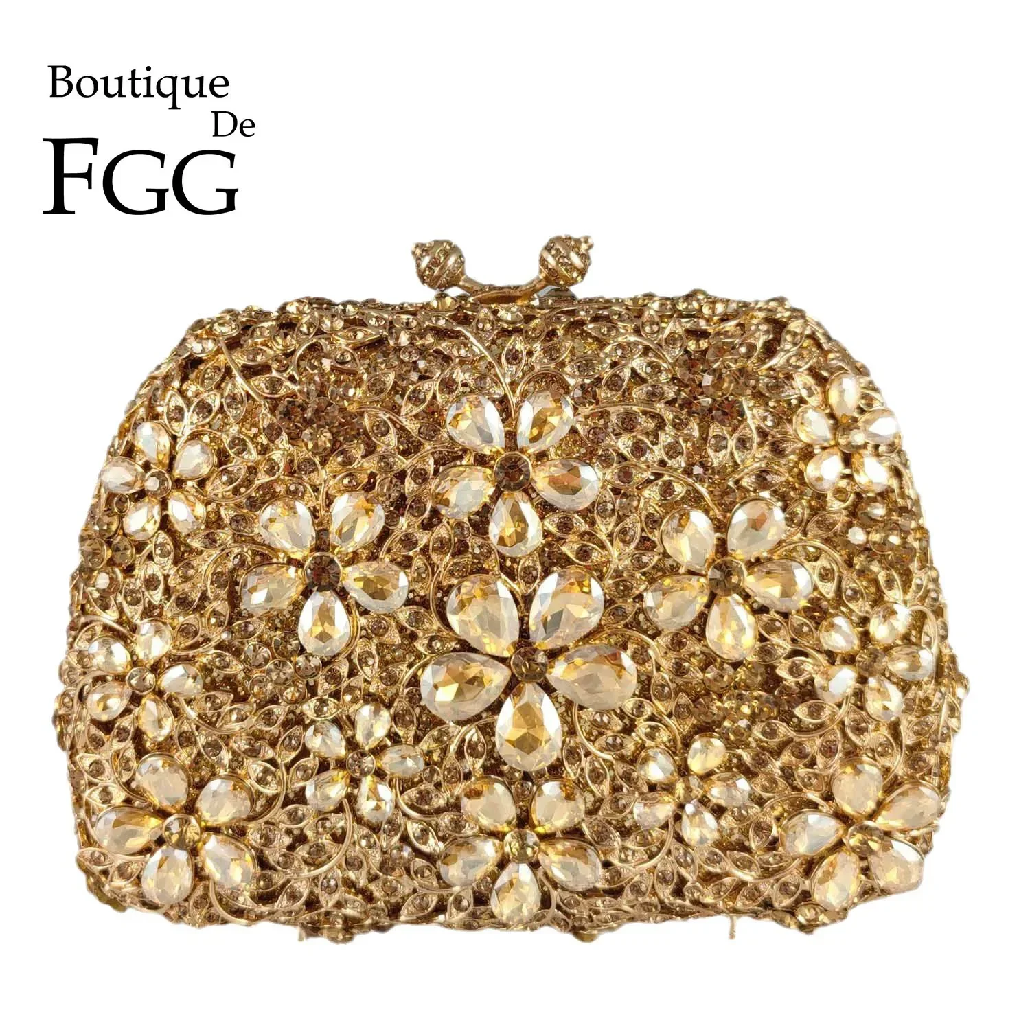 

Boutique De FGG Elegant Women Flower Evening Clutch Bags Wedding Party Dinner Bridal Crystal Minaudiere Handbags and Purses