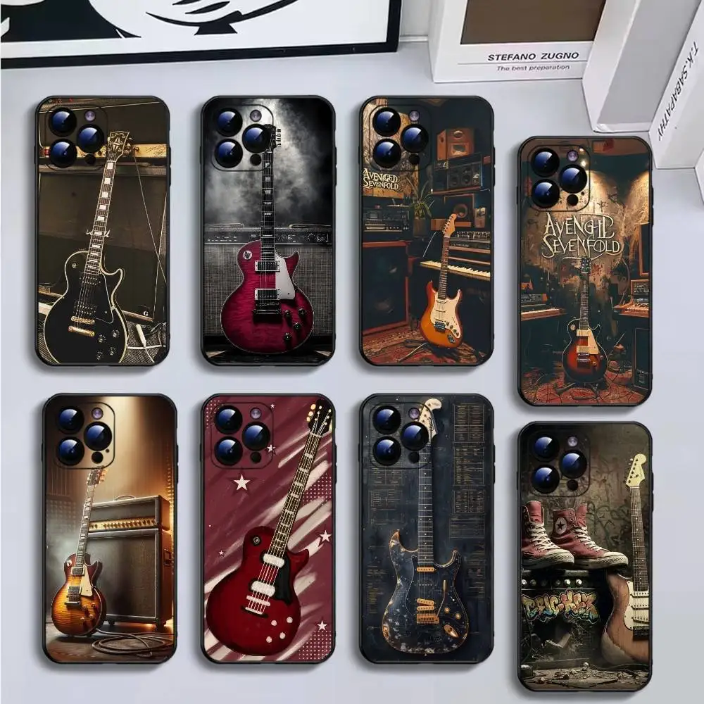 

Retro rock Music Electric Guitar Phone Case For iPhone17,16,15,14,13,12,11 Plus,Pro Max,Soft Black Cover