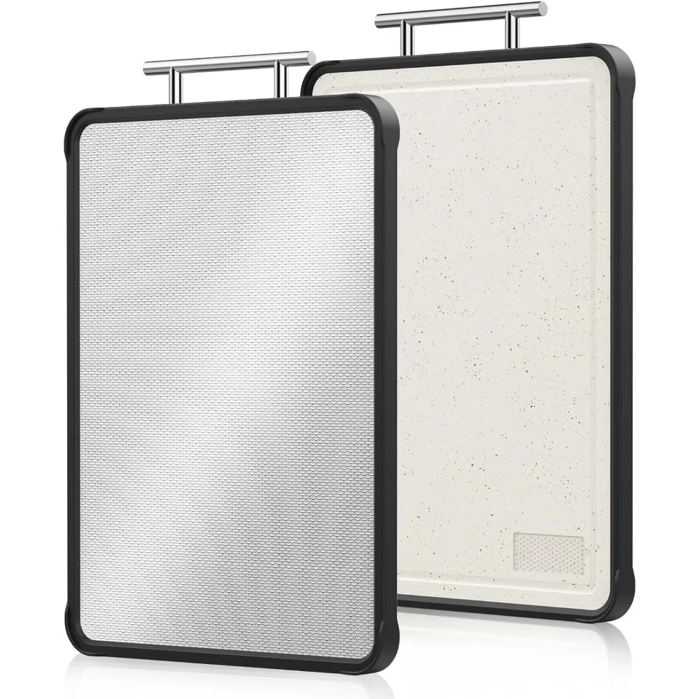 

Dishwasher Safe 316 Stainless Steel Cutting Board for kitchen, Double-Sided Pure 316/Wheat Straw PP, Scratch-Resistant Chopping
