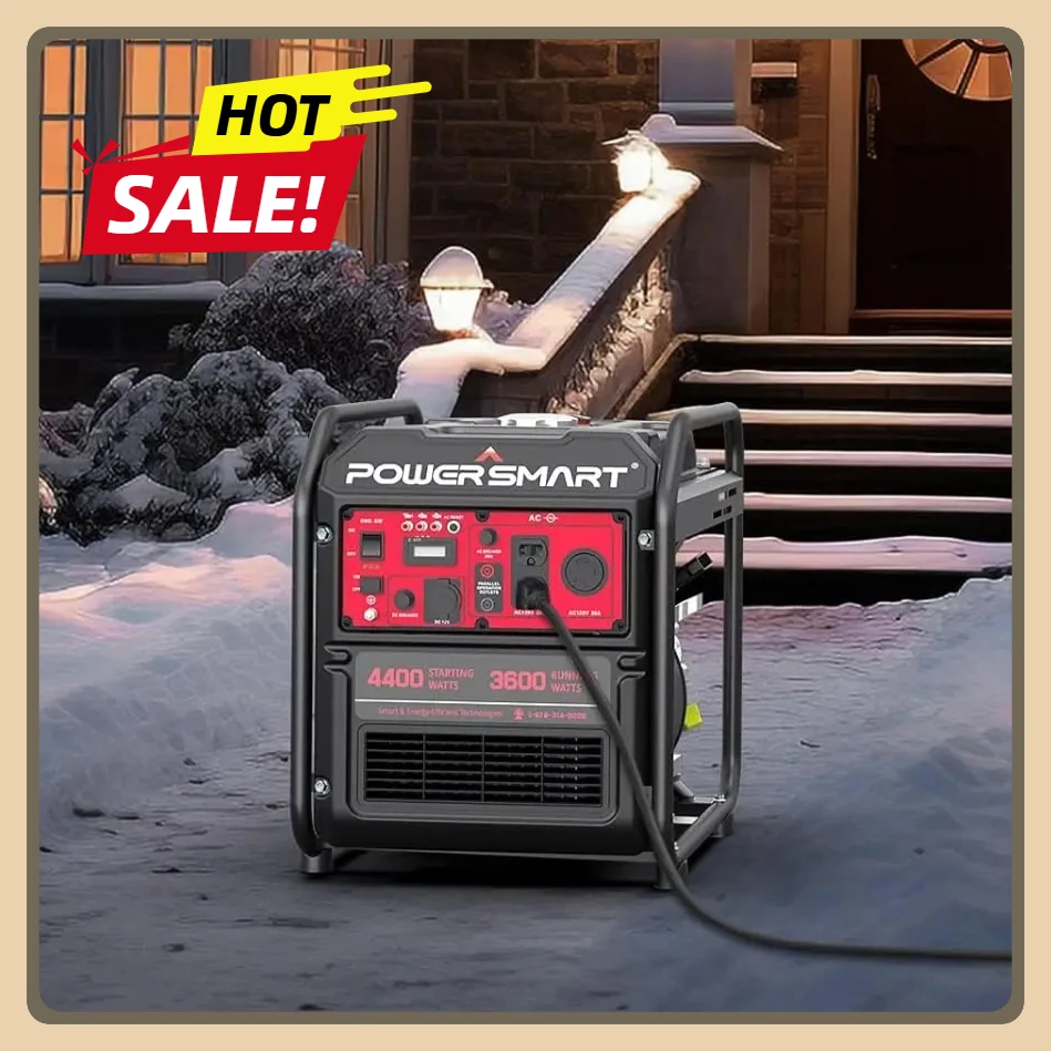 

4400 Watt Gas Powered Portable Open Frame Generator, Camping Home Backup Use EPA Compliant, Super Quiet RV Ready 30A Outlet