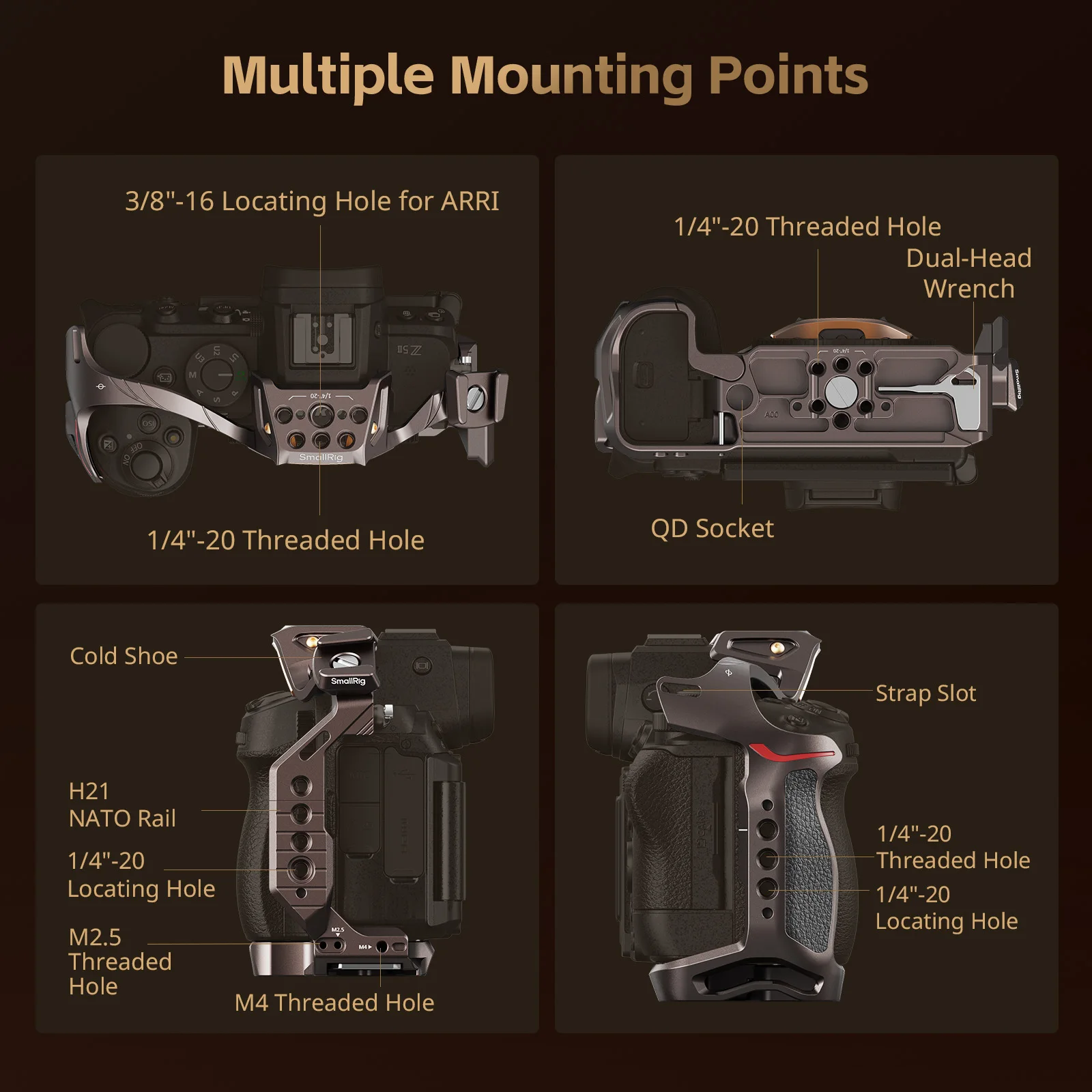 

Клетка для камеры SmallRig 5259 Z5 / II / Z6 / II / Z7 / II Комплект клеток «Ночной орли» для камер Nikon с зажимом для кабеля с верхней ручкой