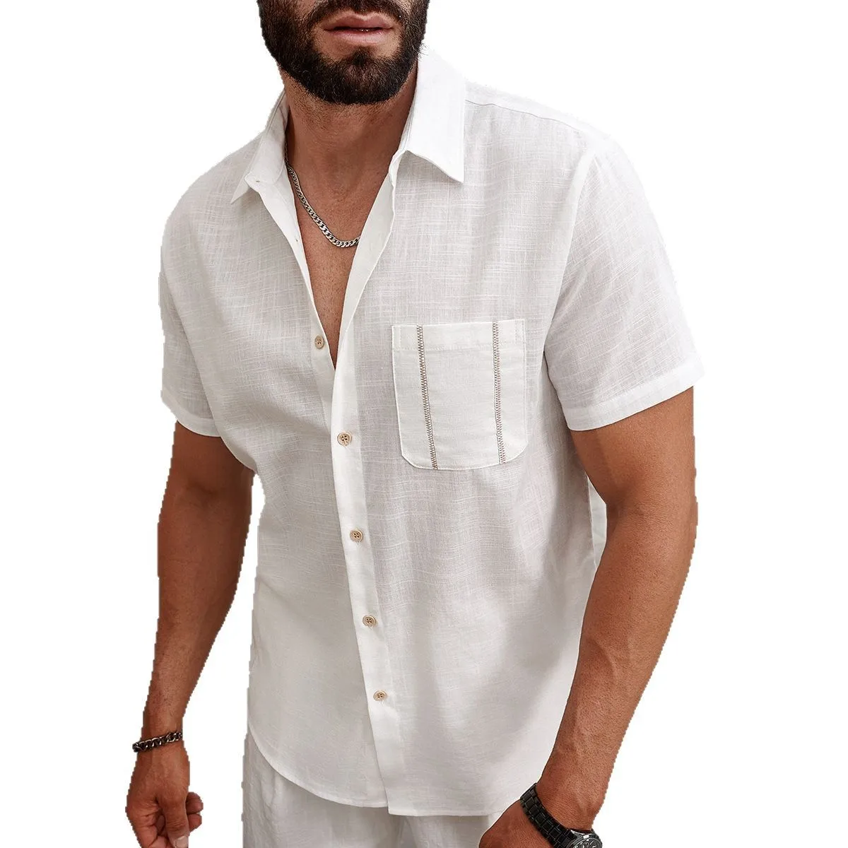 

Men's White Pure Cotton Short Sleeve Shirt Comfortable Breathable Elegant Taste