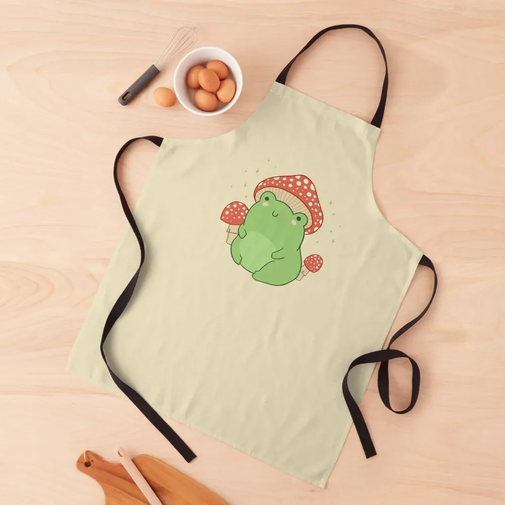 

Kawaii Frog with Mushroom Hat and Toadstools - Cottagecore Aesthetic Froggy - Chubby Amanita Muscaria Forest Themed Fantas Apron