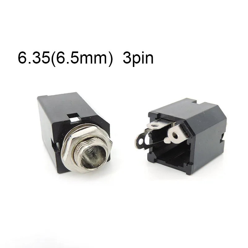 2x PJ-612A 3Pin 6.35mm 6.5 Mono Female Power Jack 1/4 inch Panel Mount Solder Nut Headphone Connector Socket Audio Microphone C1