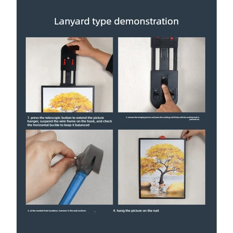 Picture Hanging Positioning Tool with Level Ruler, Precise Wall Marking & Drilling Tool for Photo Frame Mounting