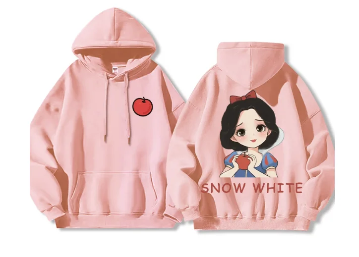 2025 ديزني إسكيب برينسيس سلسلة نمط مطبوعة المرأة هوديي 2025 جديد سنو وايت مولان ملابس الفتيات