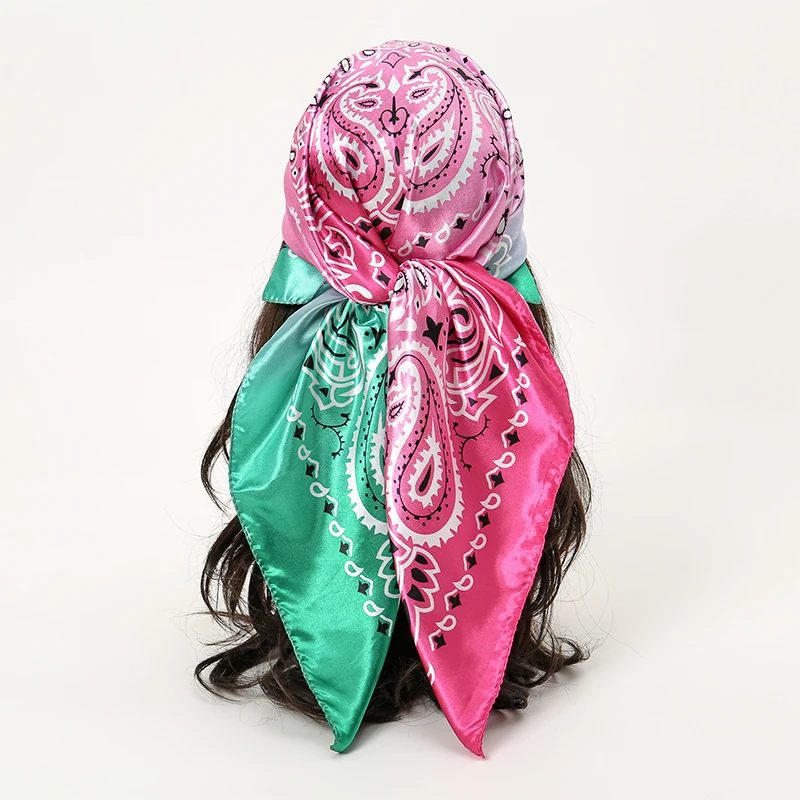 

90X90CM Luxury Square Scarf for Women Muslim Hijab Kerchief Hijab ﻿bohemian Pattern Square Hijab Lady Wrap Headband Foulard