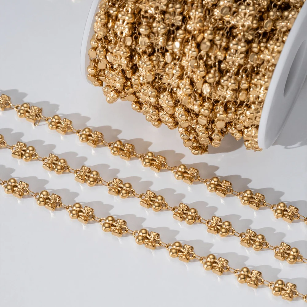 1M Edelstahl-Ketten mit Ästen, Blumen, Schleifen, Kirschen, Pfoten, vergoldete Gliederkette für DIY-Halsketten, Armbänder und Schmuckherstellung – Detail 1
