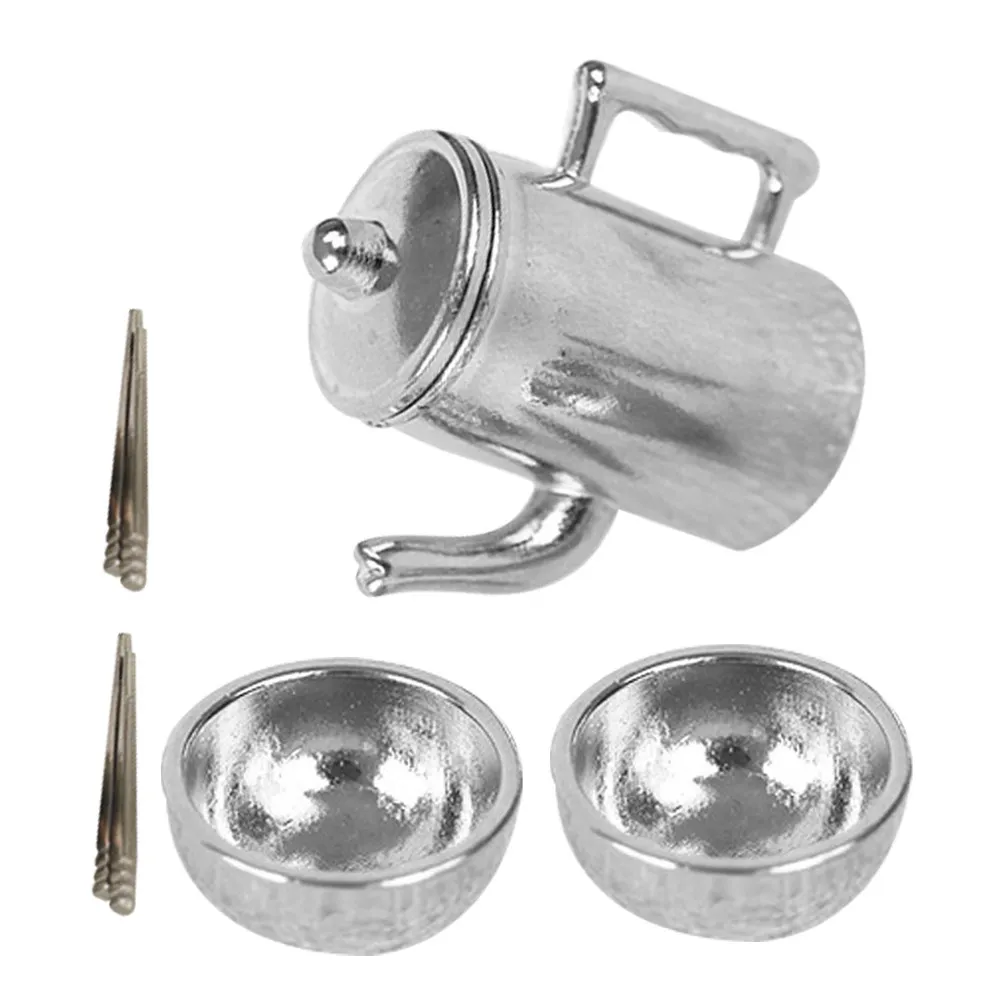 

1Set Mini House Decor Miniature Tea Kettle Bowls Chopsticks Set Elegant Tableware Ornament for Dollhouse Kitchen Decoration