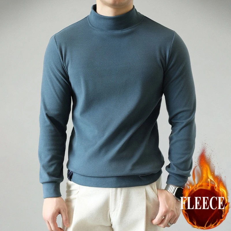 Quick Dry Mens Thermal Top Long Sleeve Mock Neck Blue Fleece Warm Winter Breathable Running Sportswear Performance Gear Pro