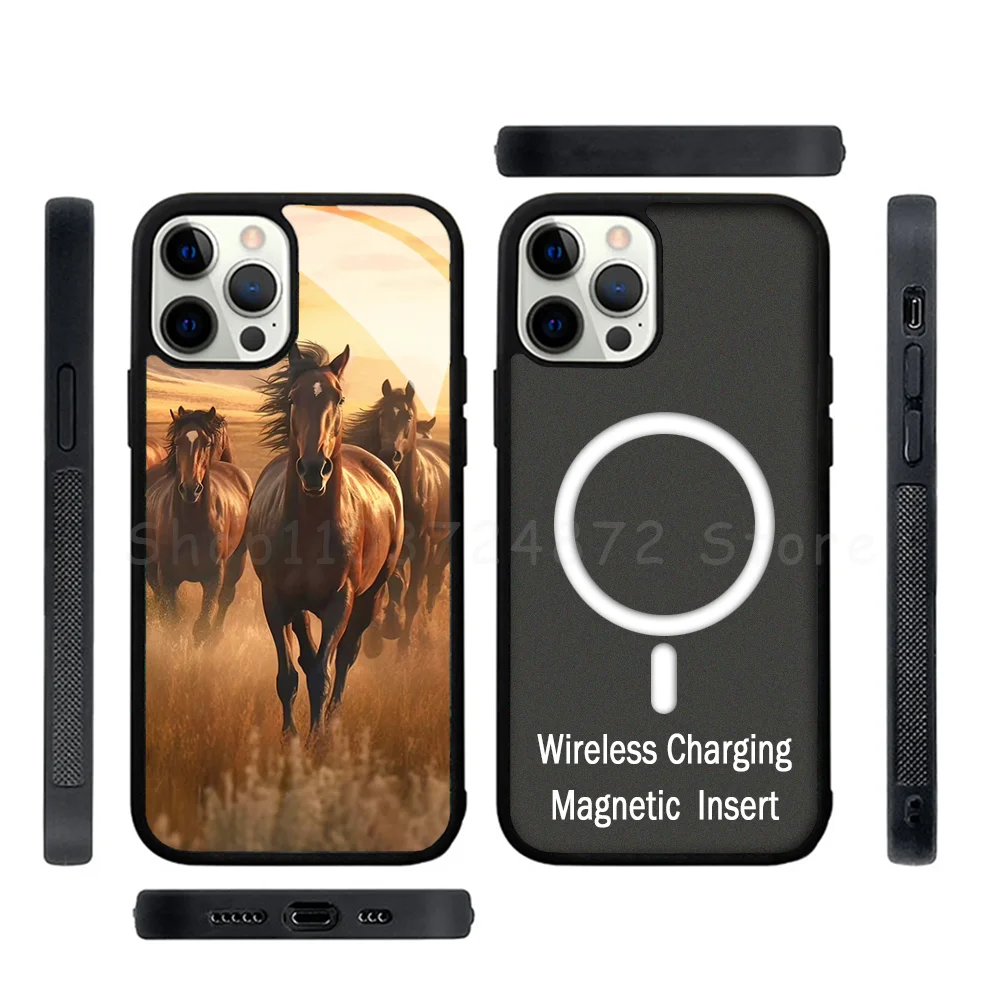 Hot Galloping Horse Phone Case Strong Magnetic For IPhone 15 14 13 Pro Max Mini Alex Mirror For Magsafe Wireless Charging Cover