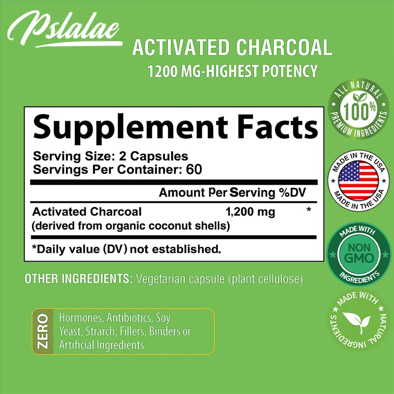 Activated Charcoal Supplement - Helps Relieve Gas and Bloating and Promotes Natural Detoxification Derived From Coconut Shells