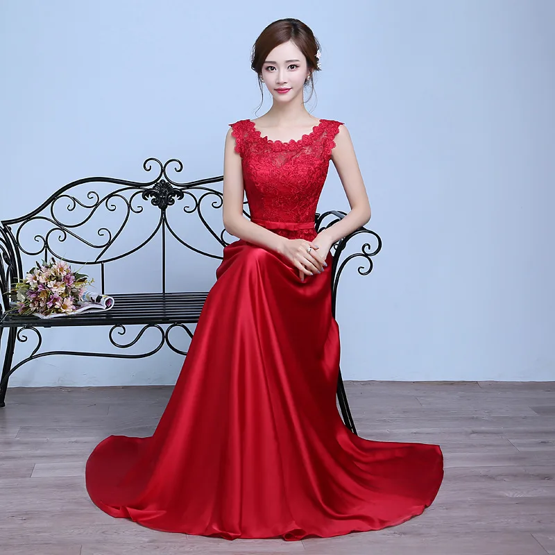 New Satin Robe De Soiree Elegant Comfortable Lace Evening Dress O-neck Sleeveless Simple Long Suknie Wieczorowe Customized