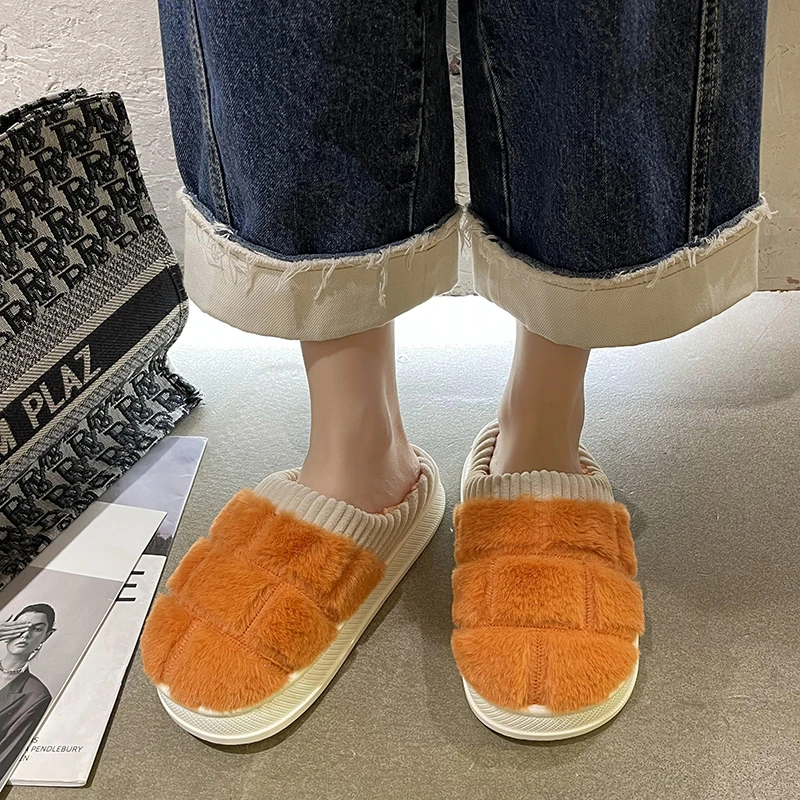 STRONGSHEN Soft Plush Women Cotton Slippers Non-Slip Floor Indoor Home Furry Slippers Female Floor Shoes Bedroom Hotel Flip-flop