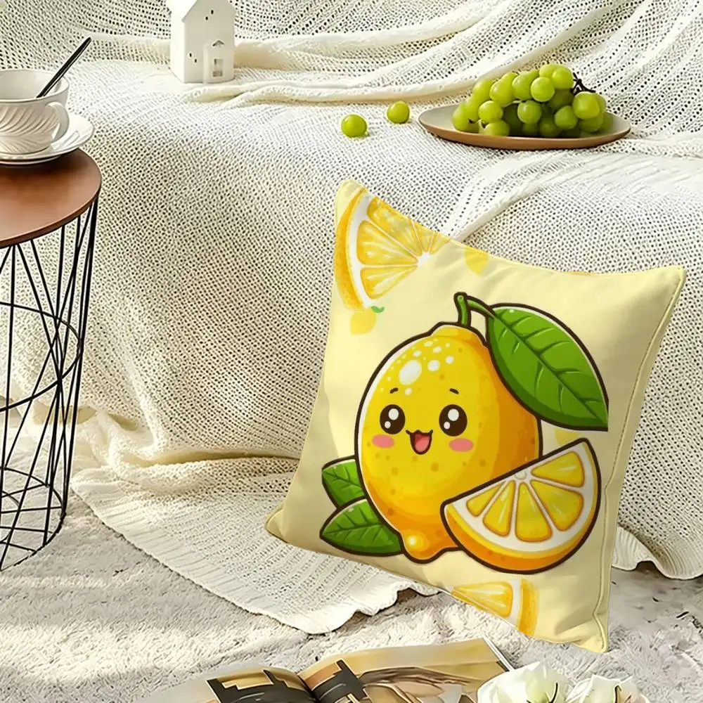 Yellow Lemon Square Double-Sided printed Pillow Case Bedroom Bedside Pillow Sofa Cushion Cover