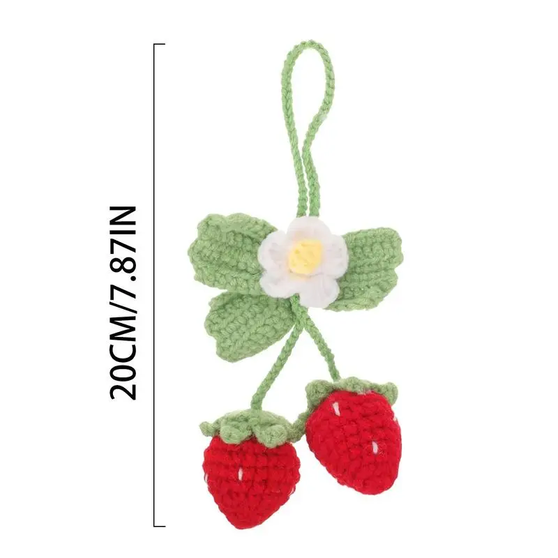 Strawberry Car Mirror Decor Cute Handmade Knitted Strawberry Car Pendant Fruit Hanger For Rear View Mirror Accessories Car Gifts view 6