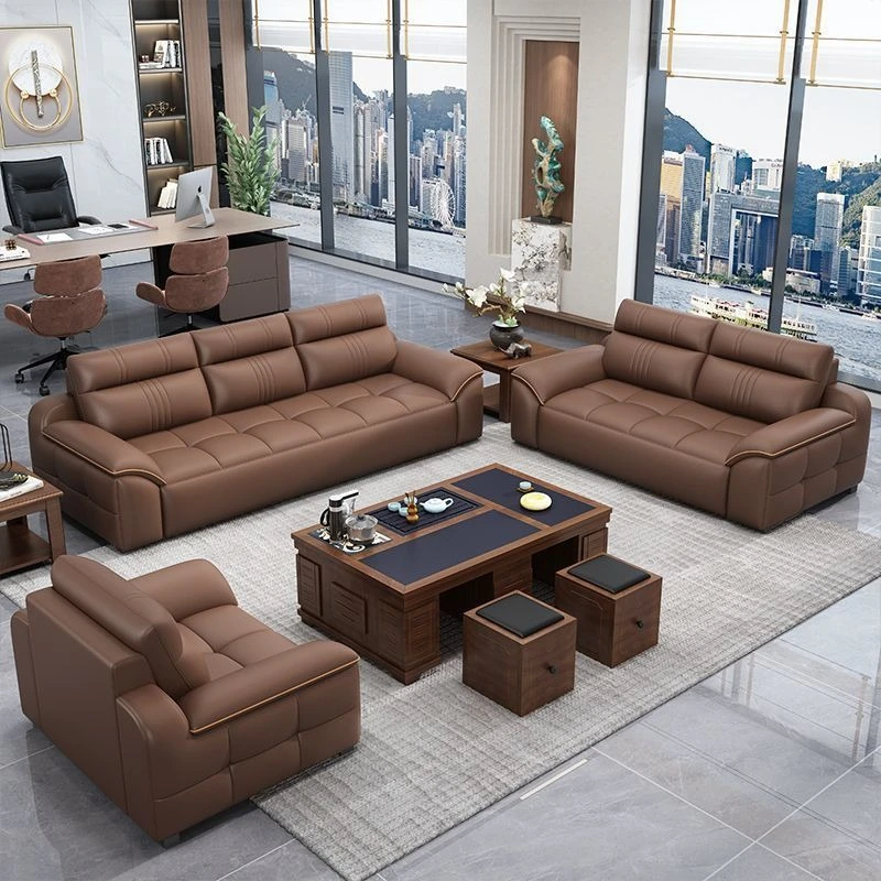

New leather latex office leisure sofa, simple and modern three-person