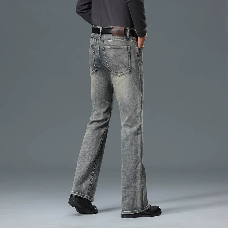 Calça jeans masculina larga, calça jeans com corte de bota, calça jeans cargo com fundo de sino, slim blue bootcut