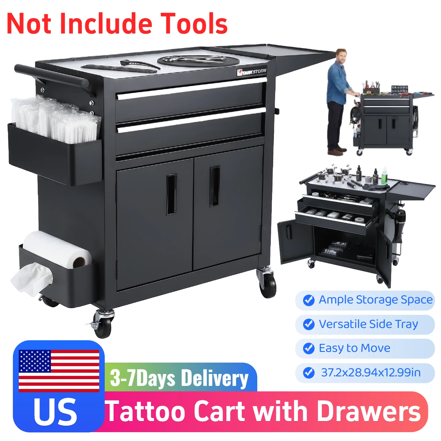 

Tattoo Tool Cart With Two Darwers Tattoo Tool Box Work Station With Universal Wheel Steel Tattoo Toolbox Tattoo Equipment