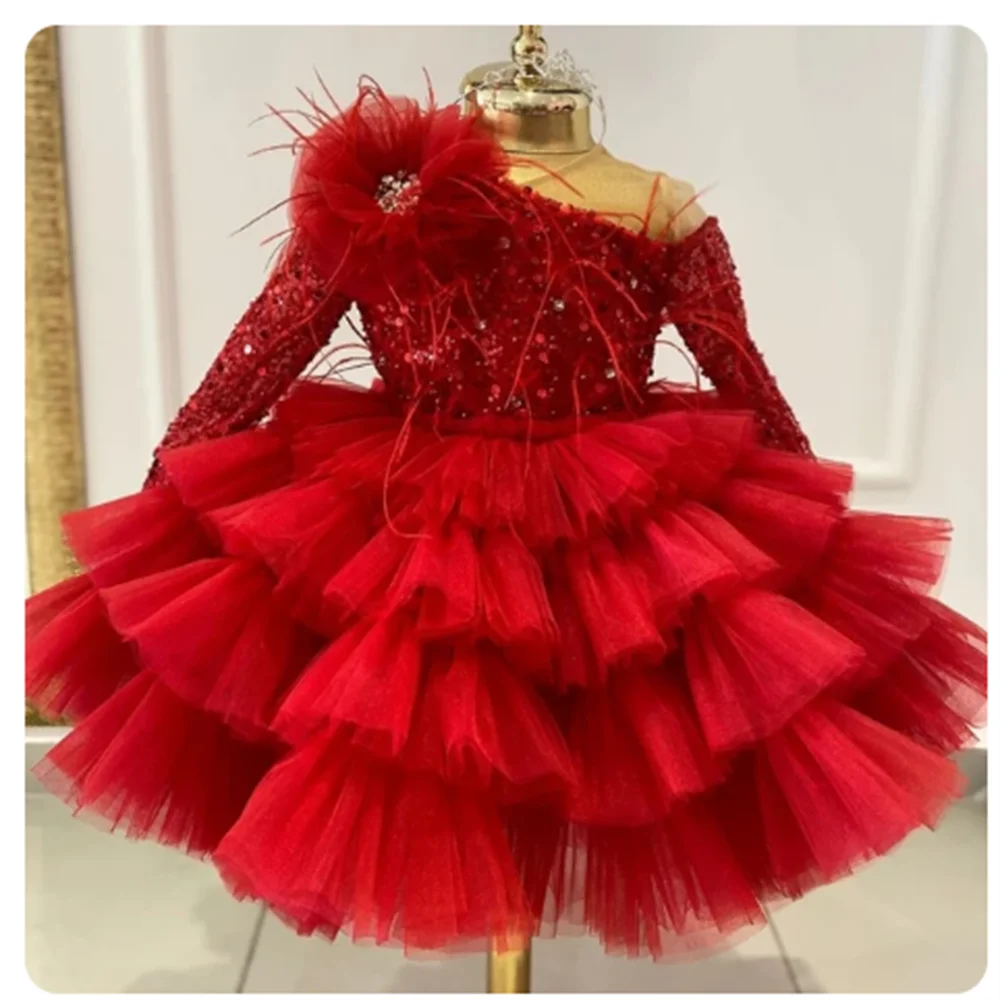 Paarse Organza Schattige Bloem Meisje Jurken Glitter Lovertjes Glanzend Gezwollen Met Strik Fit Bruiloft Prinses Baljurken