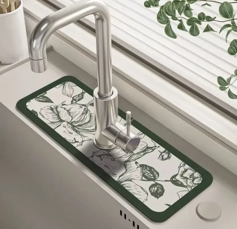 VIKAMA Cartoon Cute Faucet Mat Kitchen Super Absorbent Mat Coffee Machine Drain Mat Drying Mat Quick-Drying Bathroom Drain Mat
