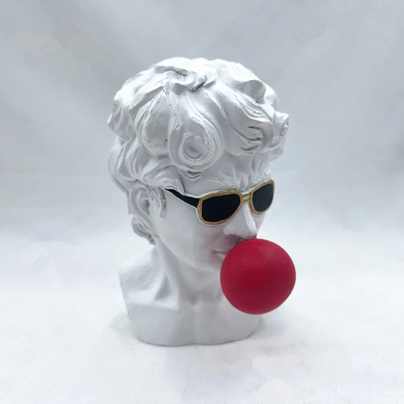 Busto de David Pop Art figura de goma, escultura de cabeza de estatua de David, arte moderno, regalo único de decoración del hogar