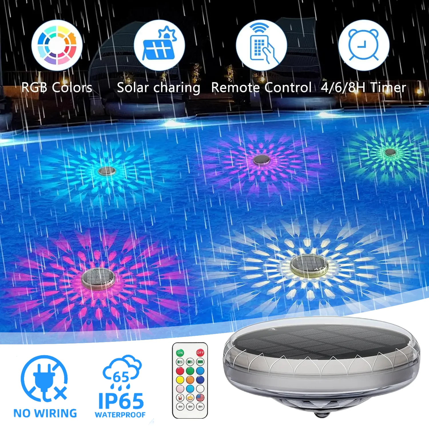 Remote Control Solar Pool Lights 9 Colors Floating Light For Swimming Pool 3 Timer Modes Party Decoration Pond Fountain Lamp