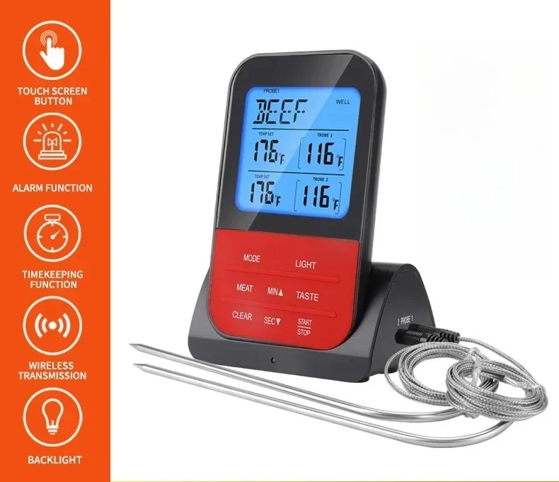 

Wireless Waterproof Digital Cooking Meat Food Thermometer Kitchen Oven Food Grilling Smoker Probe BBQ Temperature Alarm Timer