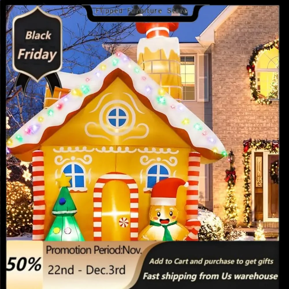 10FT Christmas Inflatables Gingerbread House Decorations, Outdoor Christmas Decoration Built-in LED Gingerbread Christmas Decor