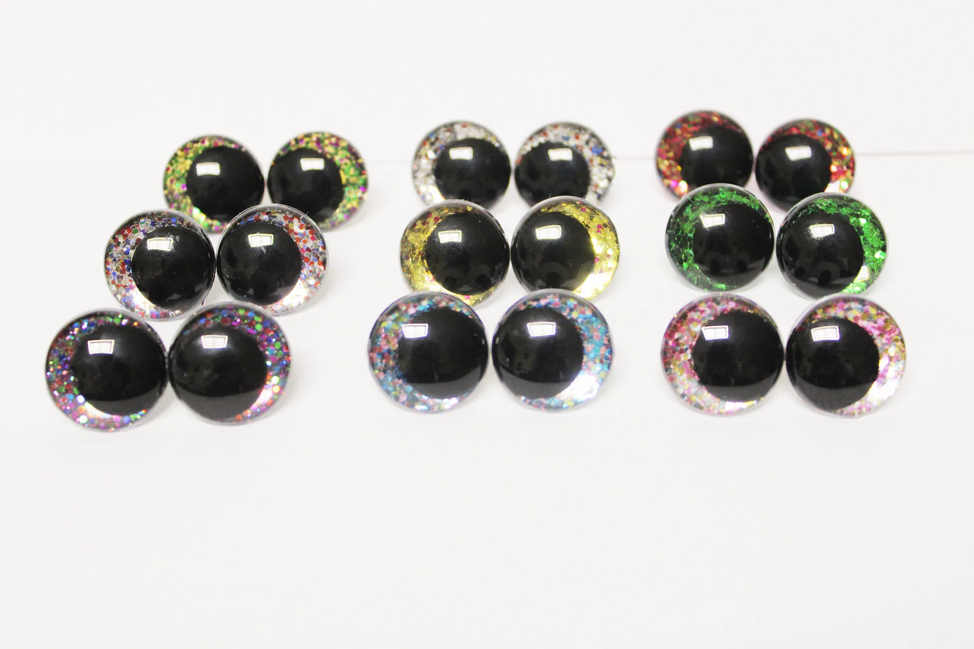 

20pcs 12mm 14mm 16mm 18mm 20mm 23mm 28mm black pupil COMICAL ROUND GLITTER TOY EYES with handpress washer -HS12