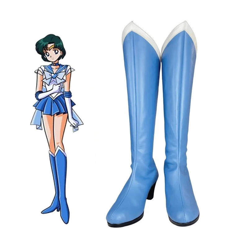 Chaussures de Cosplay Anime Sailor Moon Mizuno Ami, bottes en Faux cuir pour femmes