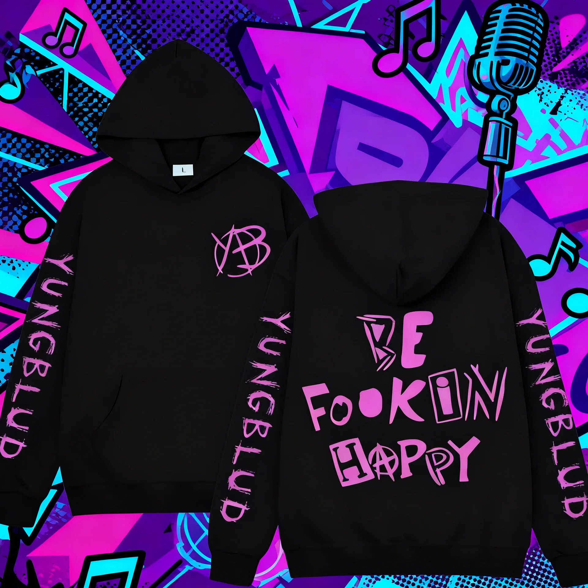 2025-26 الخريف/الشتاء روك المغني Yungblud Be Fookin سعيد هوديس رجل إمرأة الهيب هوب البلوز فضفاض 100% القطن مطبوعة هوديي