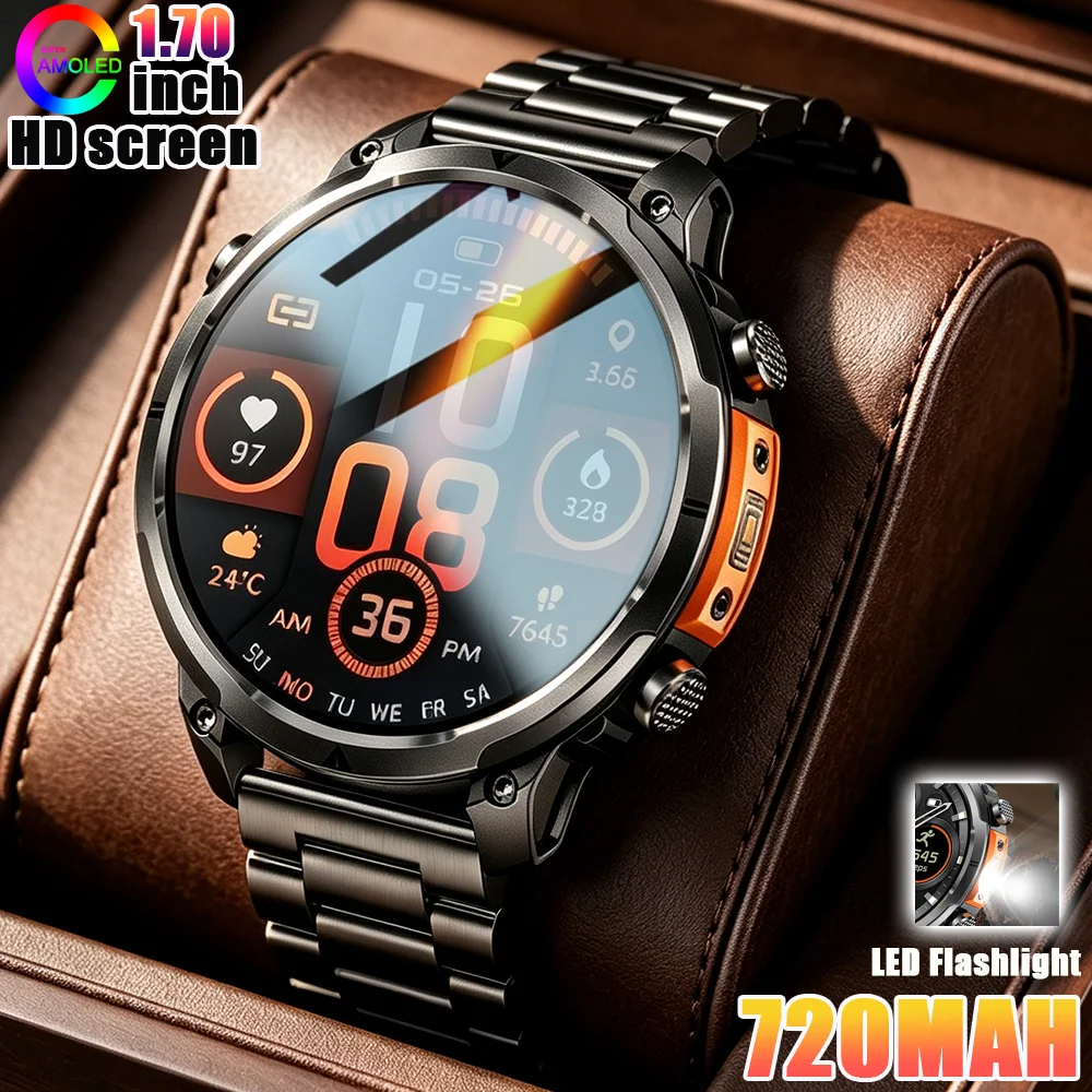 Nouvelle Smartwatch 2026 pour l'extérieur, écran HD 1,70'', modes sportifs, GPS, étanche, appels Bluetooth, suivi de santé, lampe torche LED, boussole