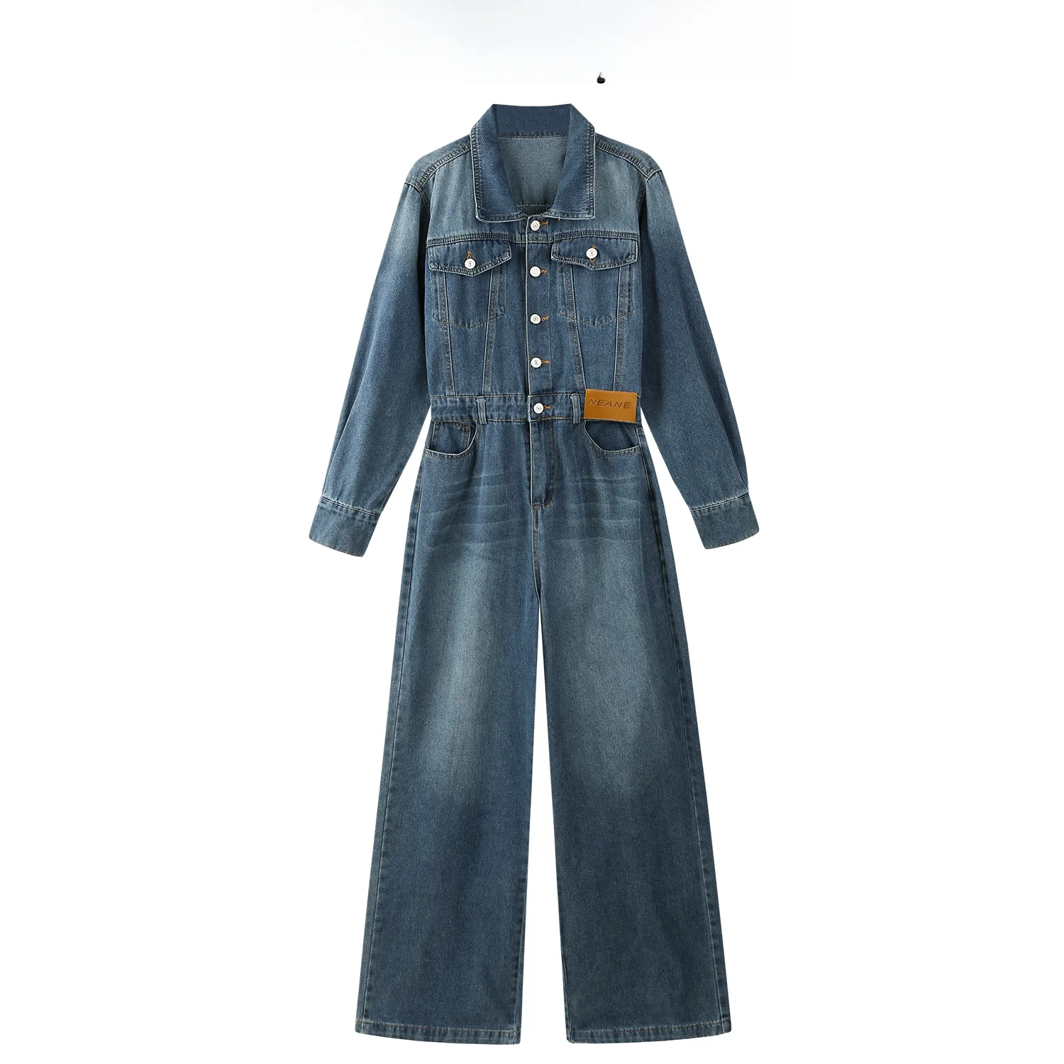 

Chenjiazhen джинсовый комбинезон женский осенне-зимний новый американский ретро тонкий длинный све широкий брючный костюм