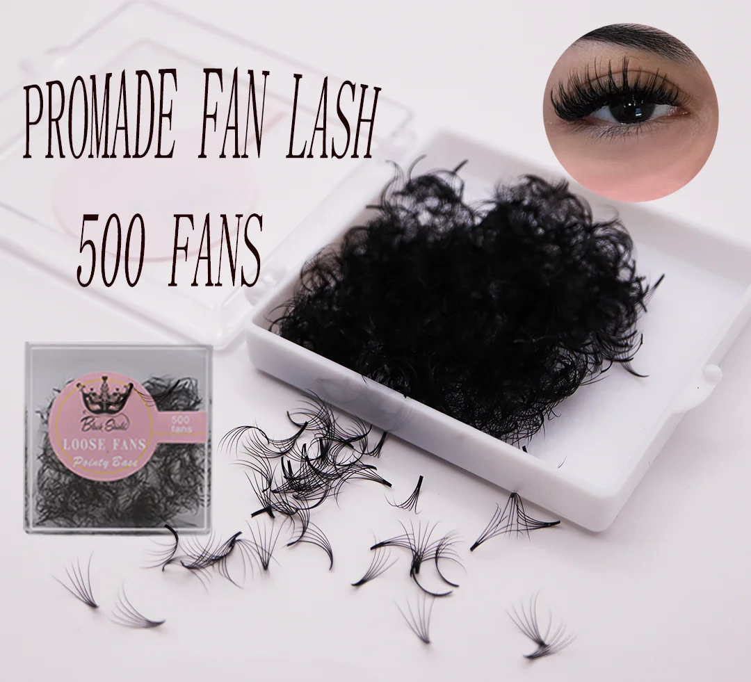 Bouclier noir 500 ventilateurs lâches cils 7mm 5D 6D 8D 0.05 0.07mm Volume de promotion cils racine mince Base pointue Extension de faux cils
