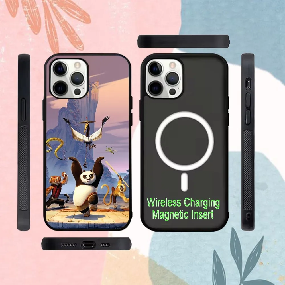 M-Movie K-Kung Cartoon P-Panda Phone Case For IPhone 15 14 13 Pro Max 11 12 Mini Mirror For Magsafe Wireless Charging Cover