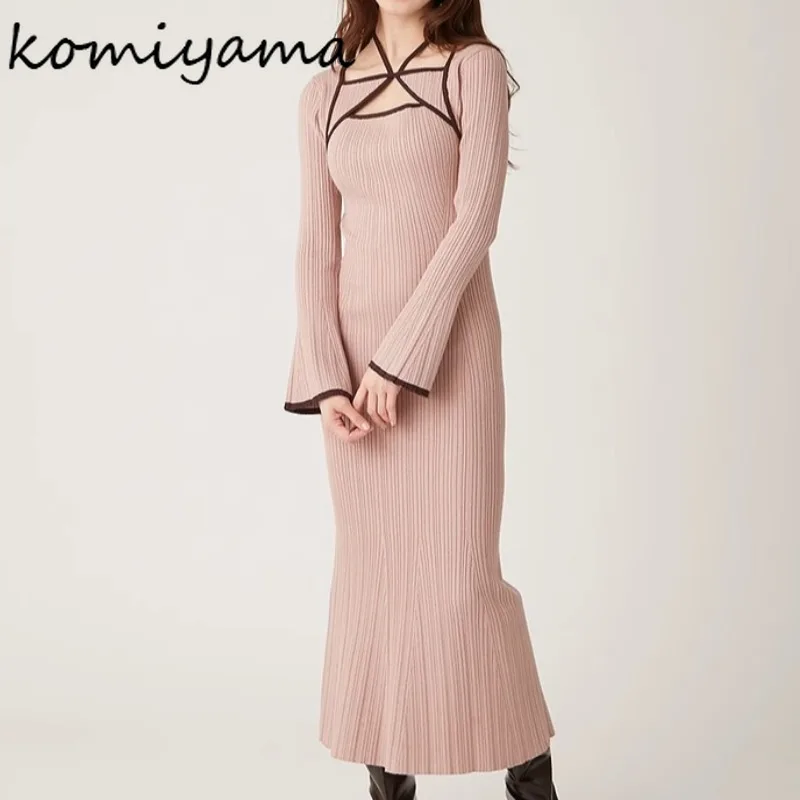 Knitt z długim rękawem Vestidos Women 2025 Vestido sznurowane sukienki designerskie wysokiej talii sukienka biodrowa wiosna jesień elegancka odzież